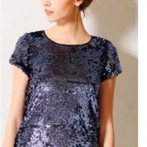 Anthropologie Leifsdottir Blue Sequin Cap Sleeve Blouse - size L